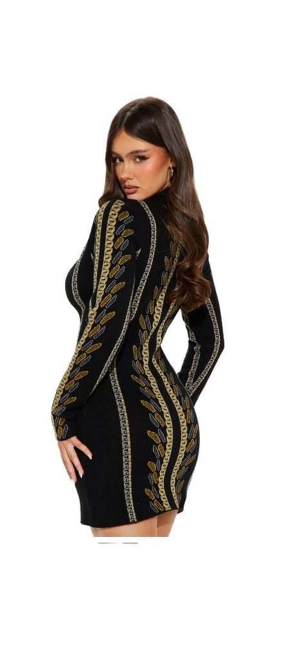 Fashion Nova Zola Sweater Print Mini Dress in Black/Combo
